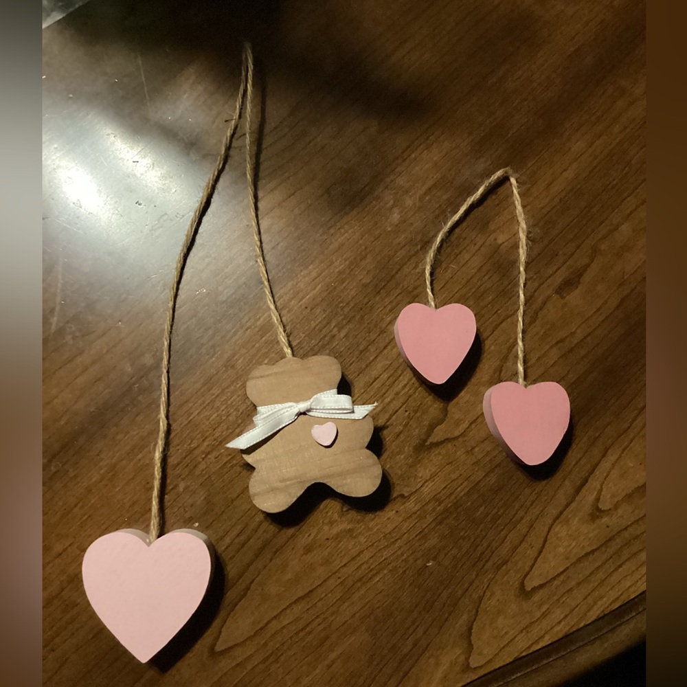 Wooden Bear and Heart Hanging Decor